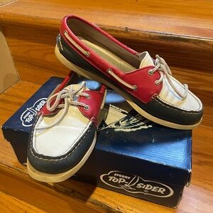 Sperry Topsider Boat Shoe Red White Blue Supersoft Women 8.5, Eur 39.5